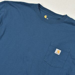 Mens Carhartt Long Sleeve K126 T Shirt Teal Blue XXL 2XL Workwear Pocket Tee